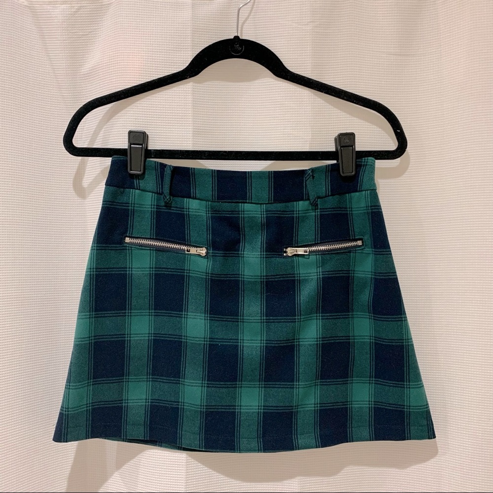 Green and Navy Plaid Mini Skirt | SEEK the Label from LF Stores / LF SoHo